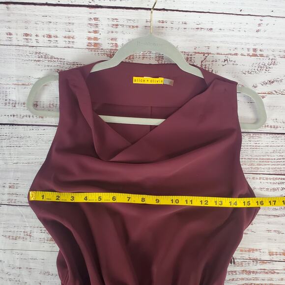 Alice + Olivia Danya Blouson Burgundy Drape Neck Dress Glam Party Event Size 6 - Picture 11 of 15